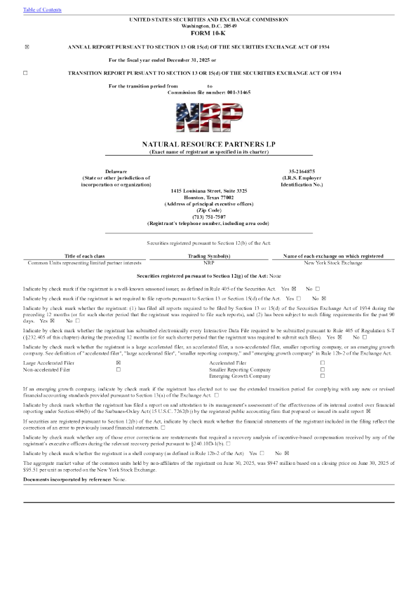 Natural Resource Partners LP 2025年度报告