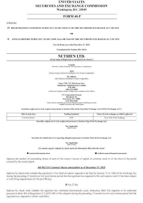 Nutrien Ltd 2025年度报告