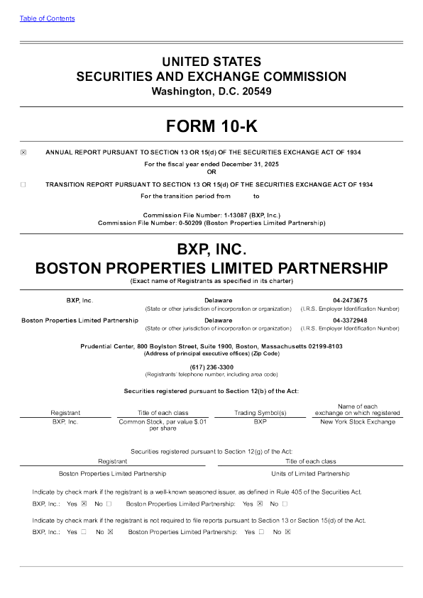 BXP Inc 2025年度报告