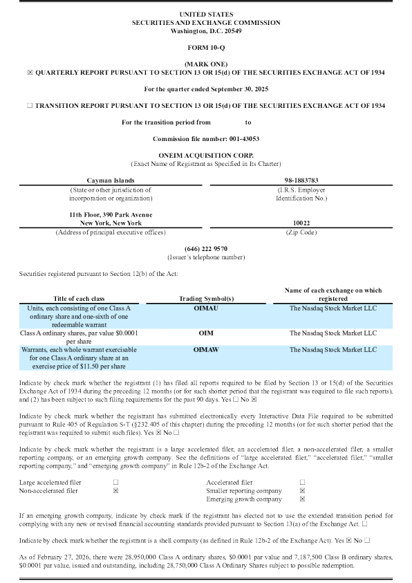 OneIM Acquisition Corp-A 2026年季度报告