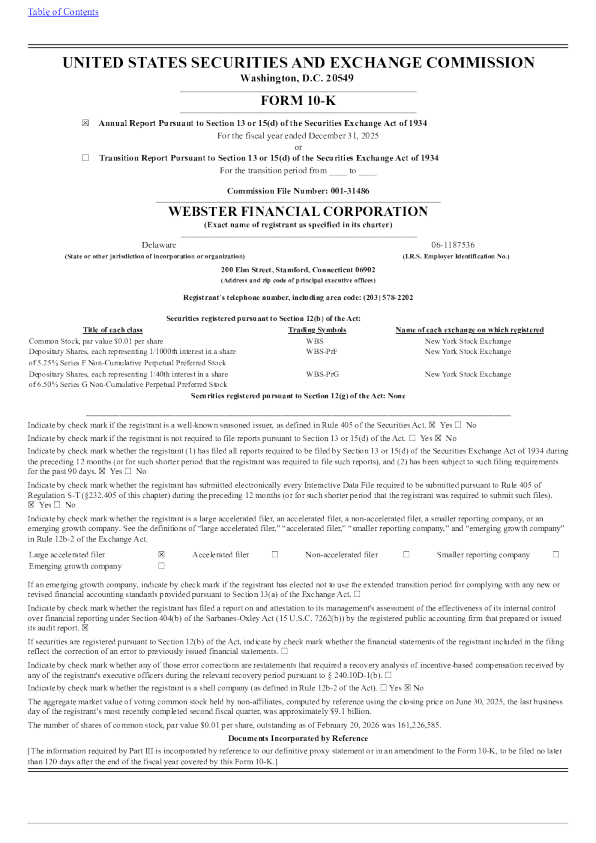 韦伯斯特金融 2025年度报告