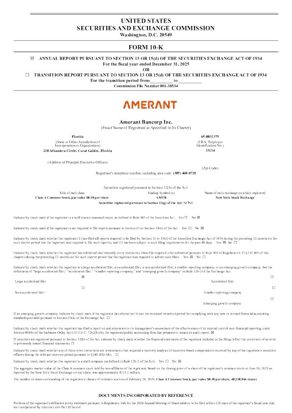 Amerant Bancorp Inc-A 2025年度报告