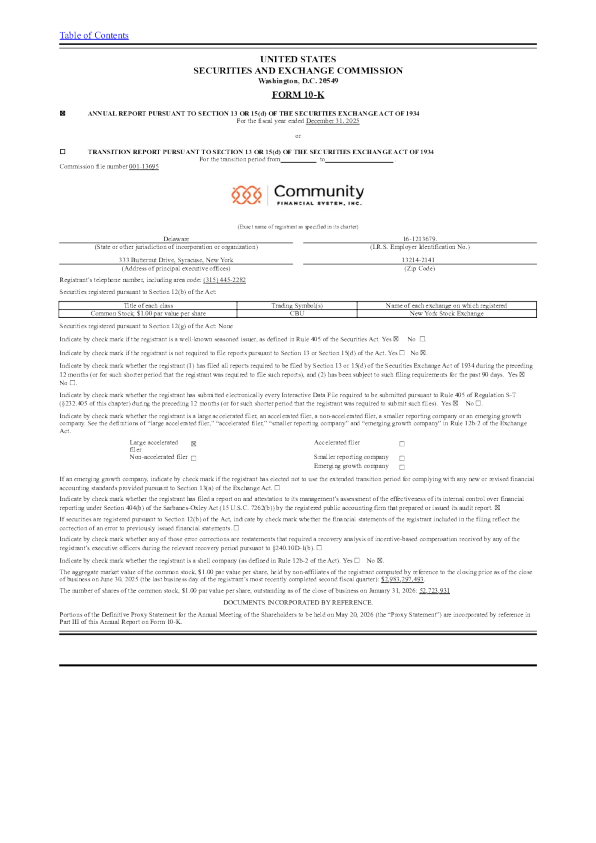 Community Financial System Inc 2025年度报告