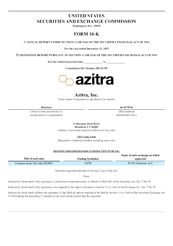 Azitra Inc 2025年度报告