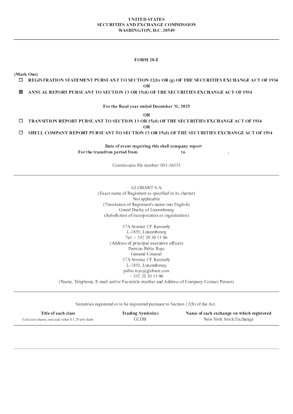 Globant SA 2026年年度报告和过渡报告