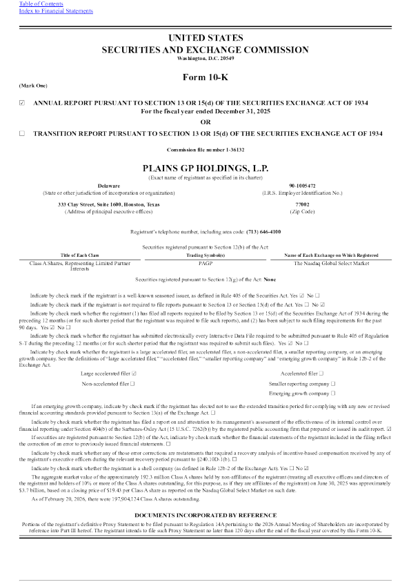 Plains GP Holdings LP-A 2025年度报告