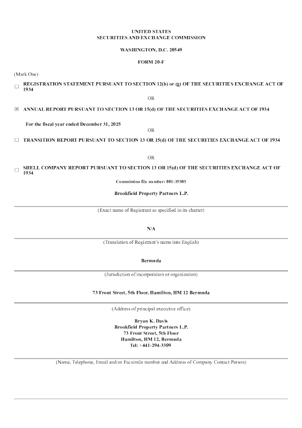 Brookfield Property Partners LP Series 1 Pfd 2026年年度报告和过渡报告