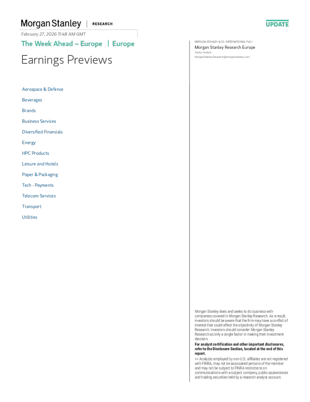 欧洲下周展望 - 欧洲收益预览