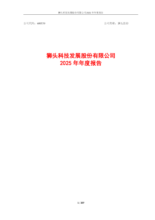 狮头股份：2025年年度报告