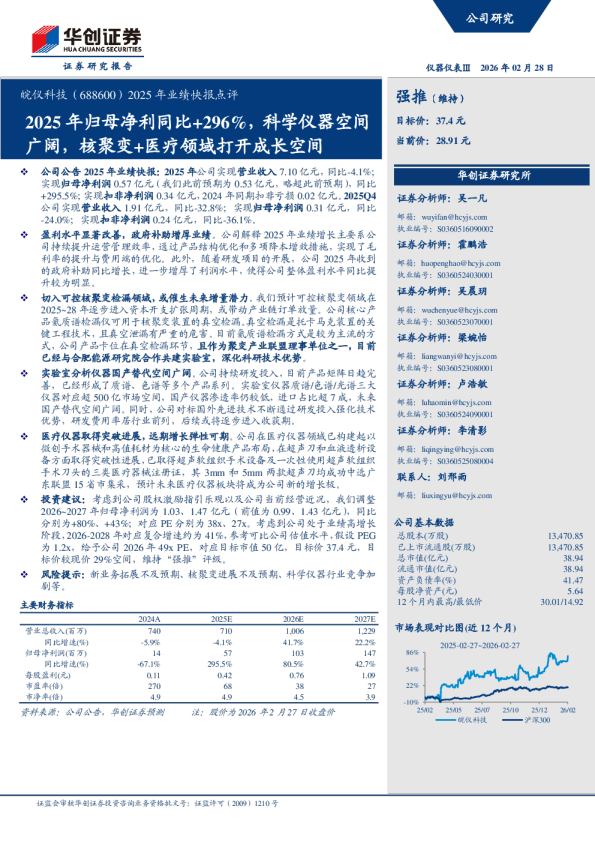 2025年归母净利同比+296%，科学仪器空间广阔，核聚变+医疗领域打开成长空间