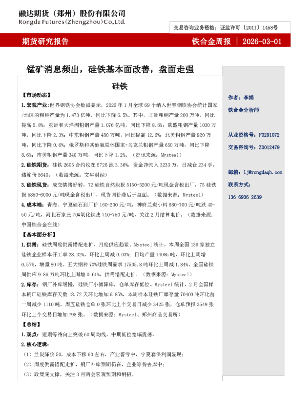 融达期货铁合金周报-锰矿消息频出,硅铁基本面改善,盘面走强