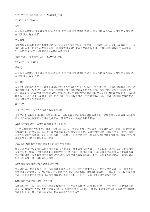 美伊冲突对市场扰动几何20260301