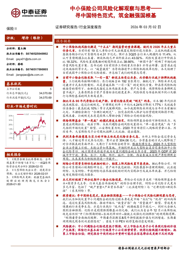 中小保险公司风险化解观察与思考:寻中国特色范式,筑金融强国根基