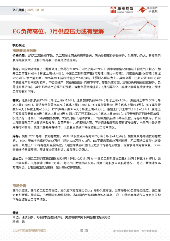 EG负荷高位，3月供应压力或有缓解
