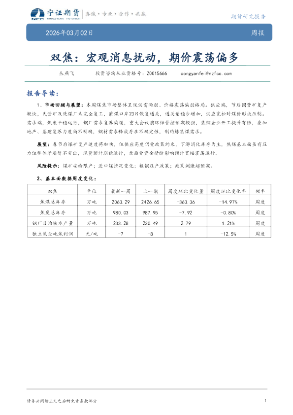 双焦：宏观消息扰动，期价震荡偏多