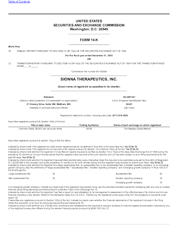 Sionna Therapeutics Inc 2025年度报告
