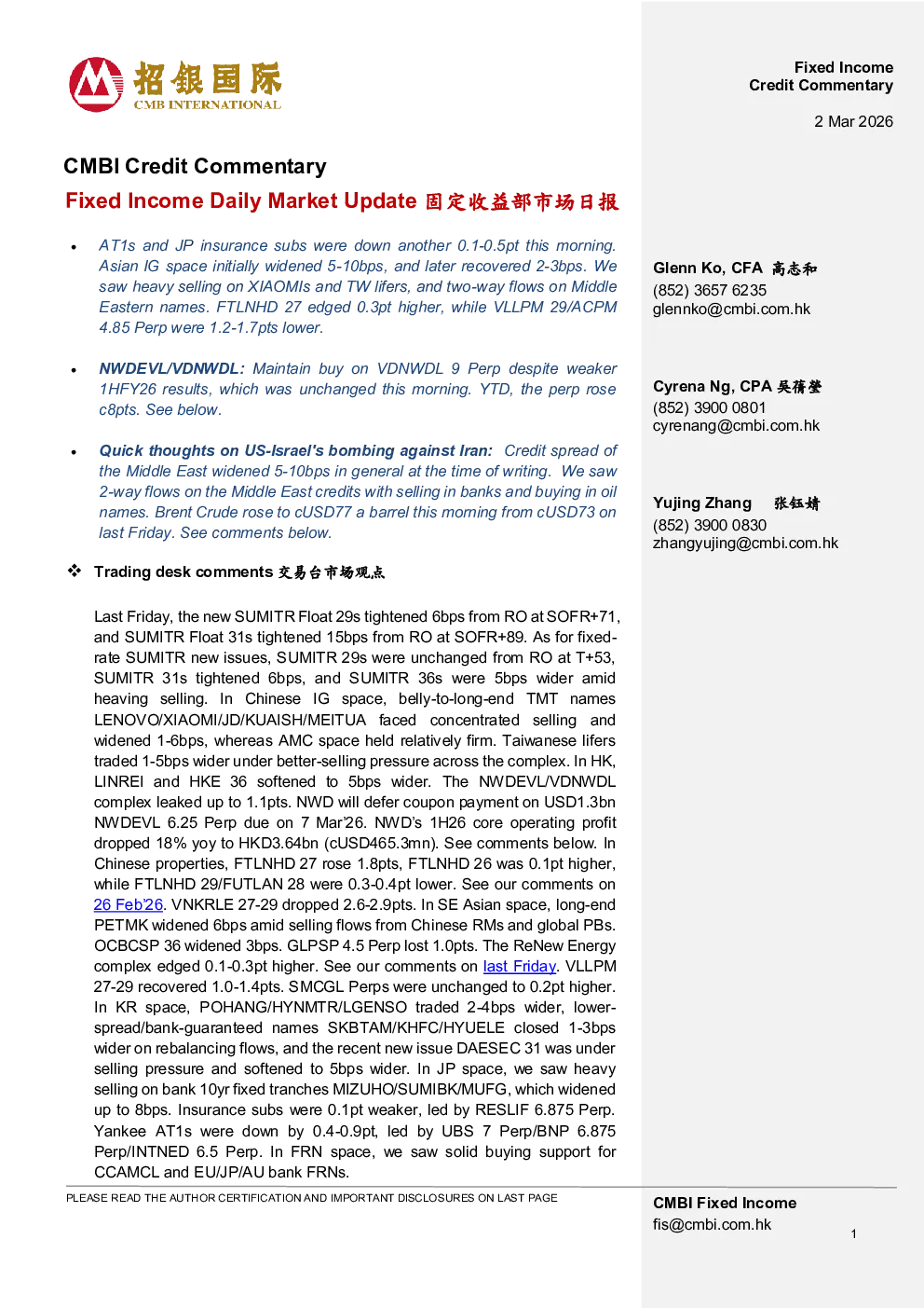 Fixed Income Daily Market Update