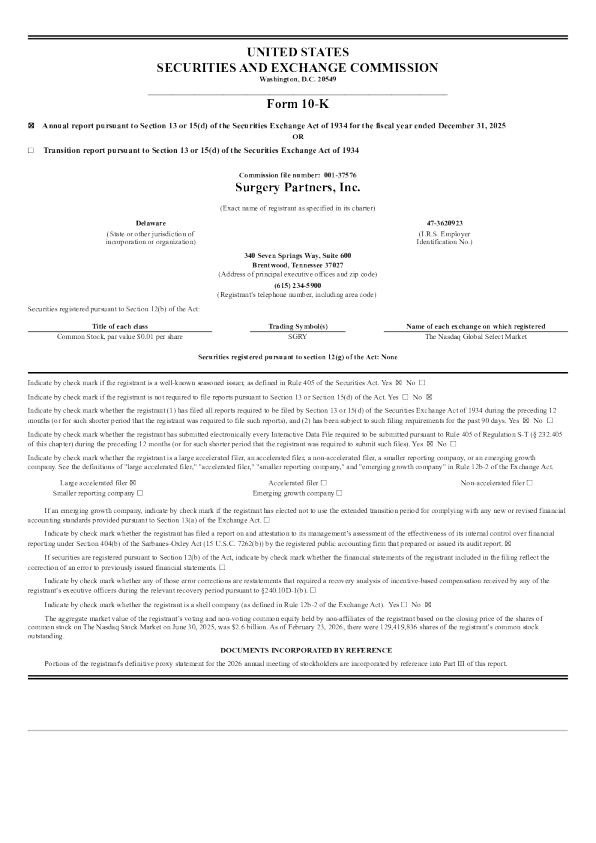 Surgery Partners Inc 2025年度报告