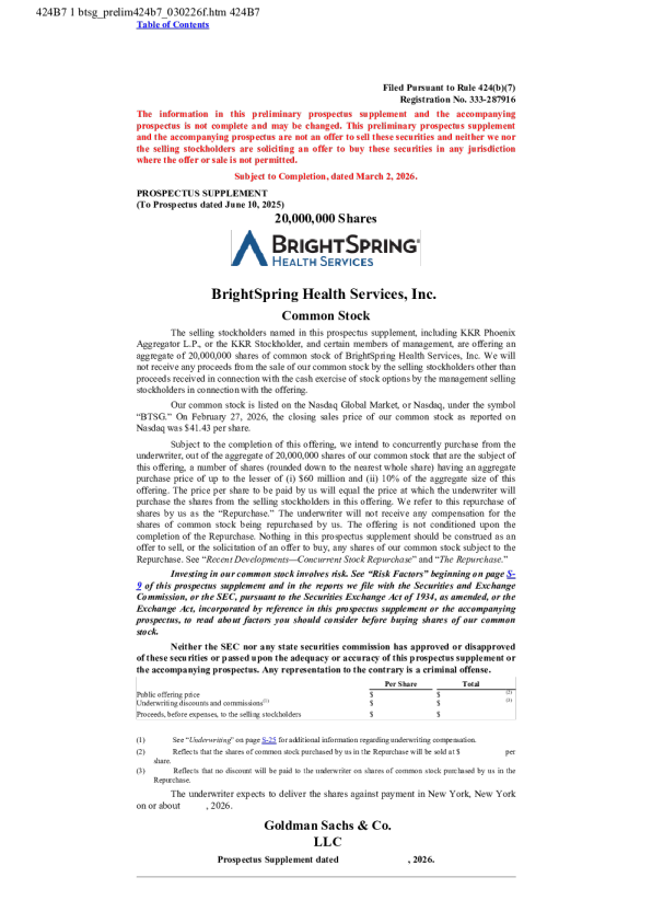 BrightSpring Health Services Inc美股招股说明书(2026-03-02版)