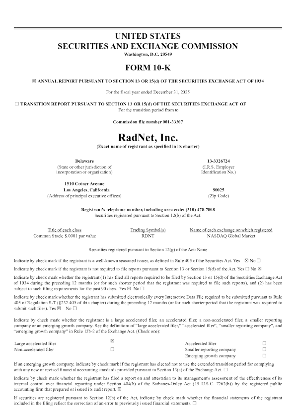 RadNet Inc 2025年度报告