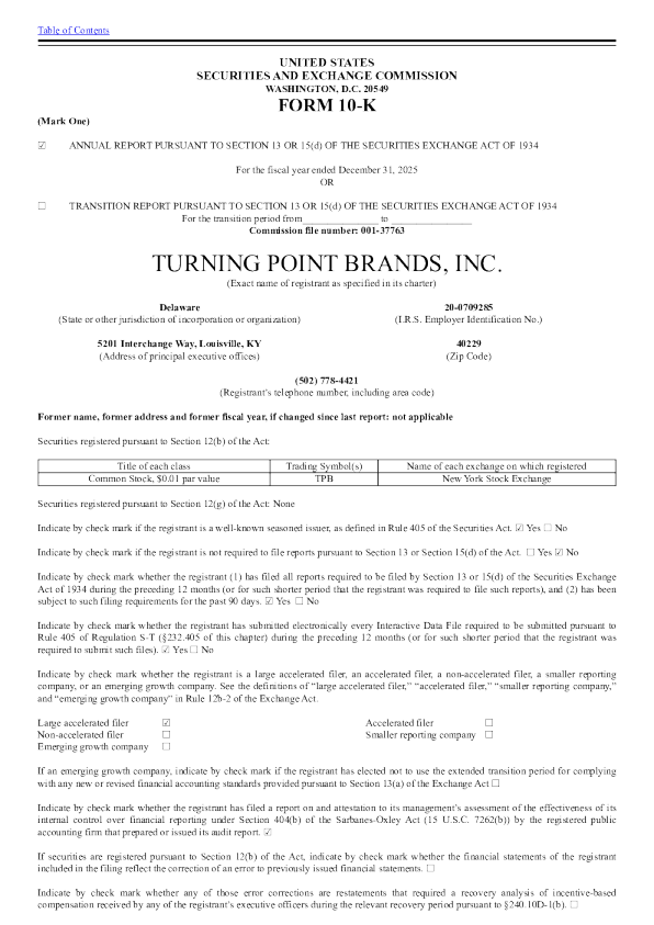 Turning Point Brands Inc 2025年度报告