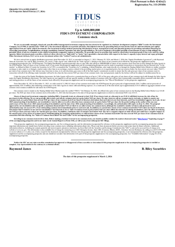 Fidus Investment Corp美股招股说明书(2026-03-02版)