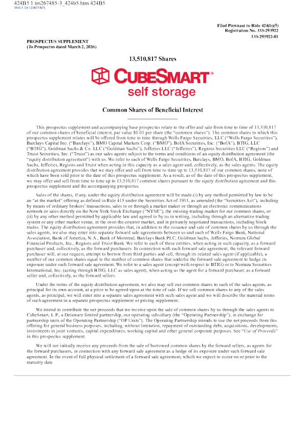 CubeSmart美股招股说明书(2026-03-02版)