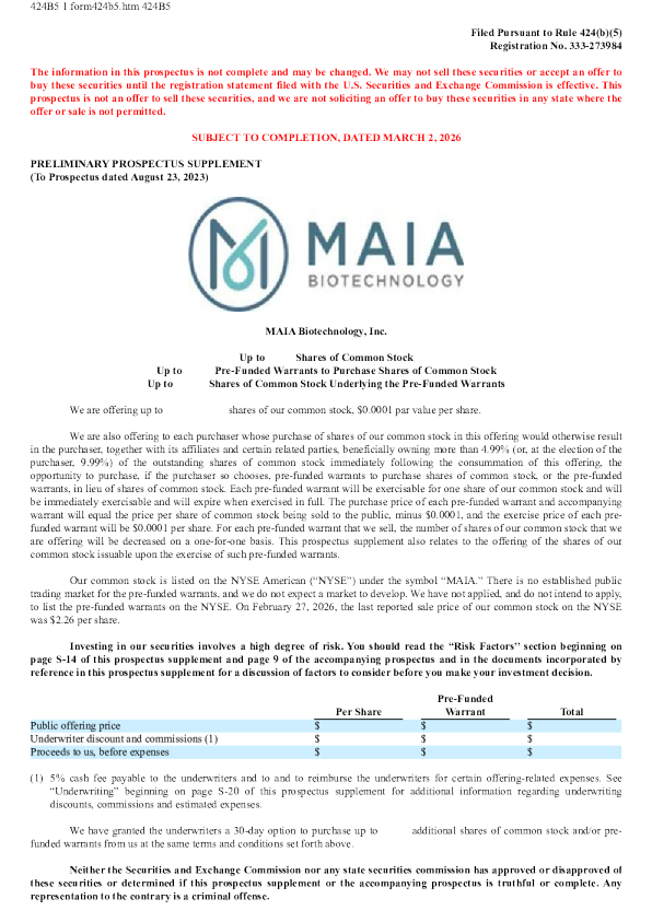 MAIA生物技术股份有限公司美股招股说明书（2026年3月2日版）