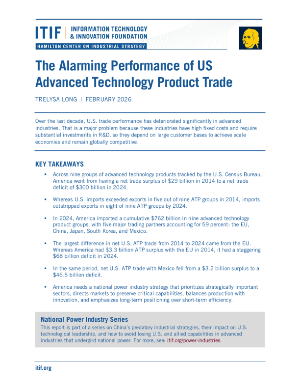 美国先进技术产品贸易的惊人表现