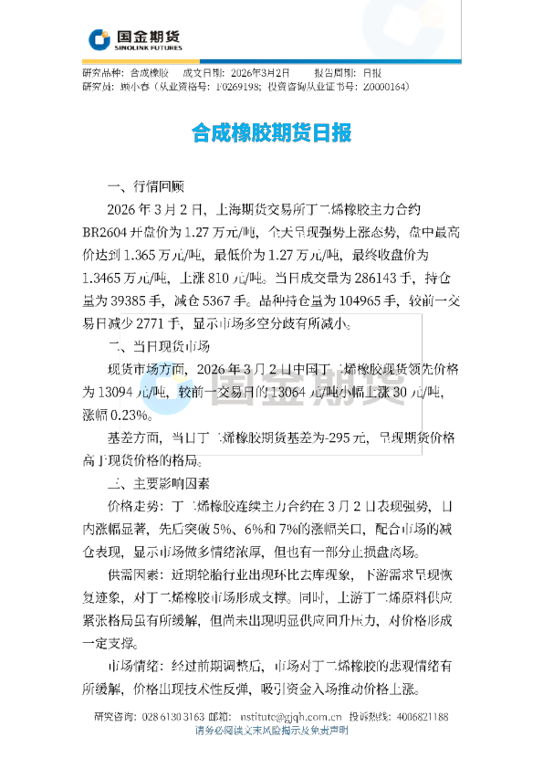 合成橡胶期货日报