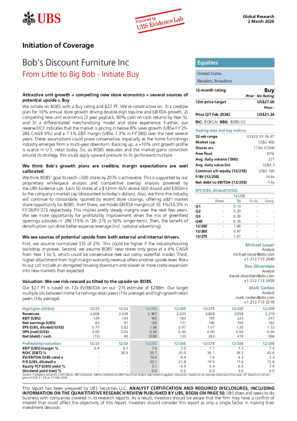 从小鲍勃到大巴勃 - 首次覆盖买入评级