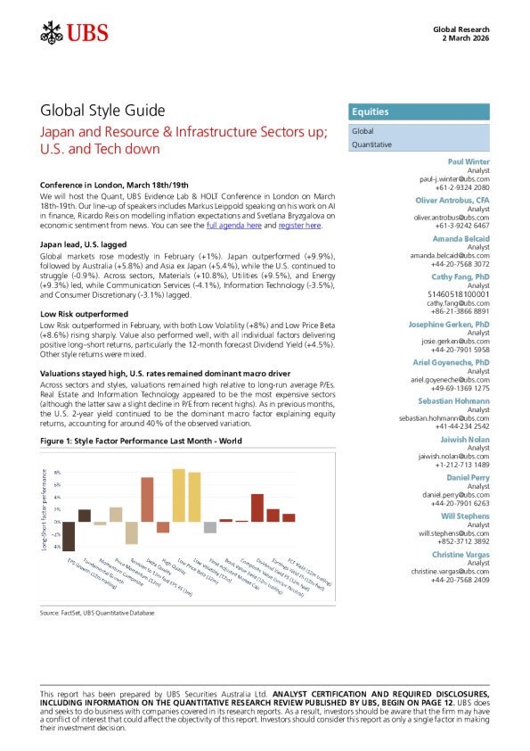 日本资源与基础设施板块上涨；美国及科技板块下跌
