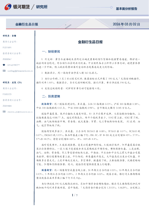 银河期货金融衍生品日报