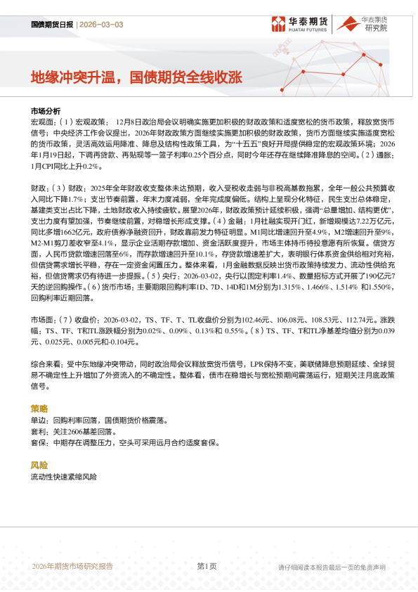 国债期货日报:地缘冲突升温,国债期货全线收涨