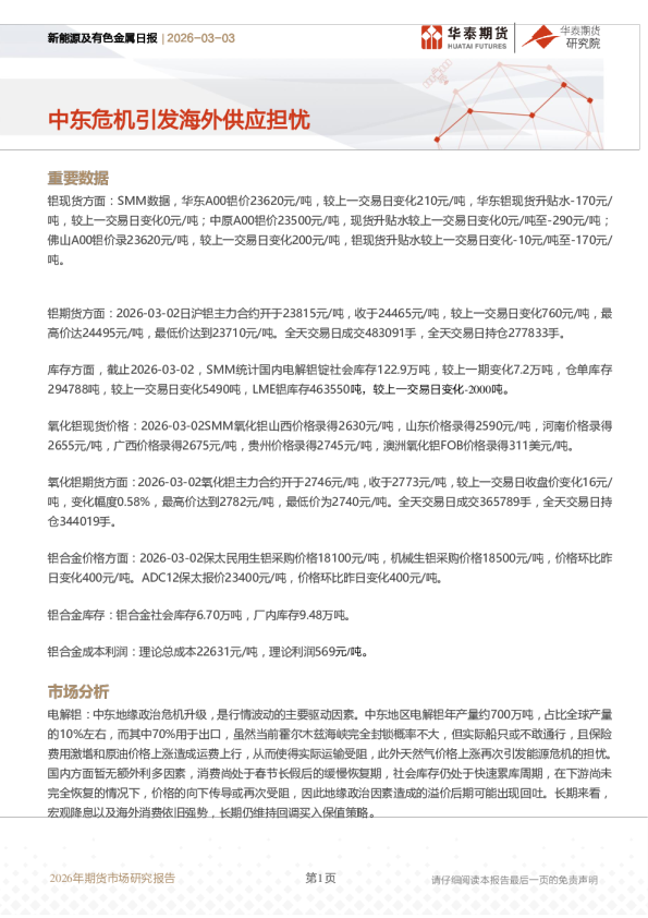 新能源及有色金属日报:中东危机引发海外供应担忧
