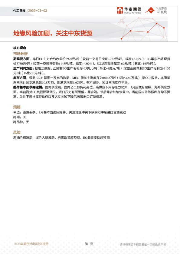 化工日报:地缘风险加剧,关注中东货源