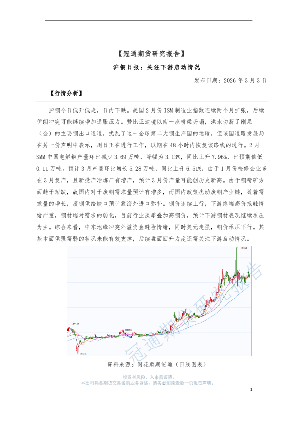沪铜日报：关注下游启动情况