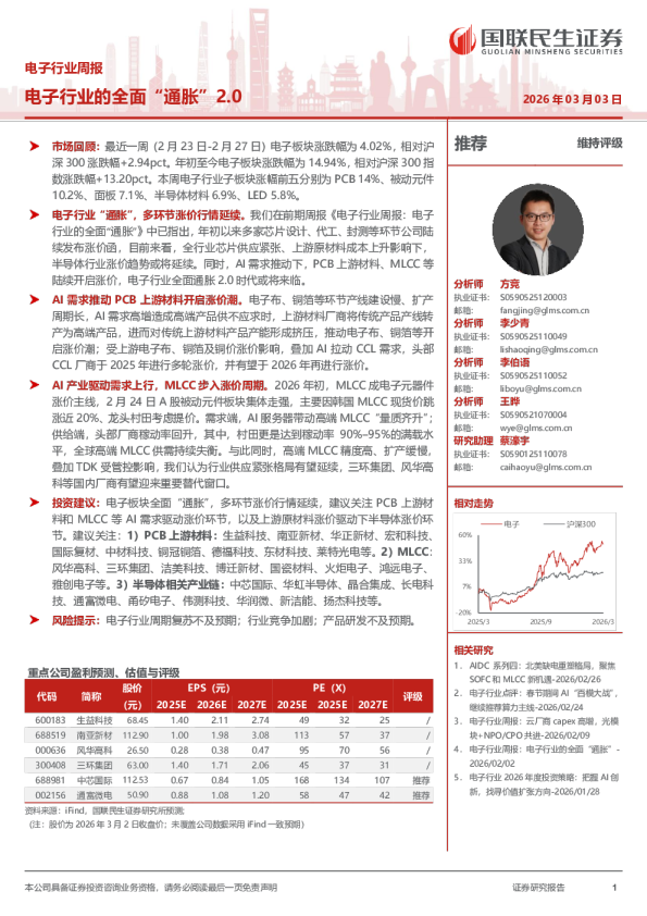 电子行业周报：电子行业的全面通胀2.0