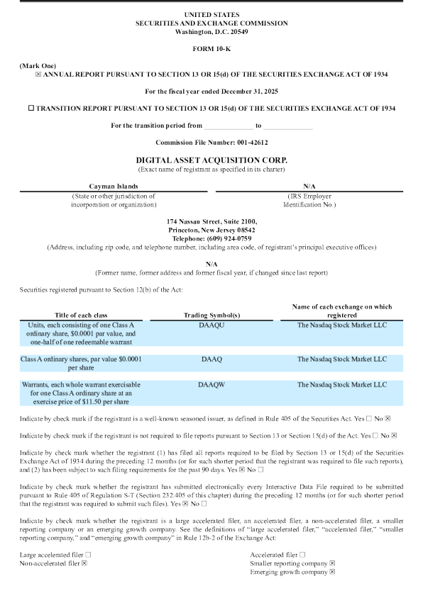 Digital Asset Acquisition Corp-A 2025年度报告