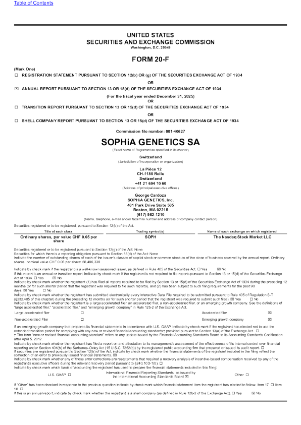 Sophia Genetics SA 2026年年度报告和过渡报告