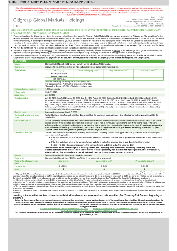 花旗集团美股招股说明书(2026-03-03版)