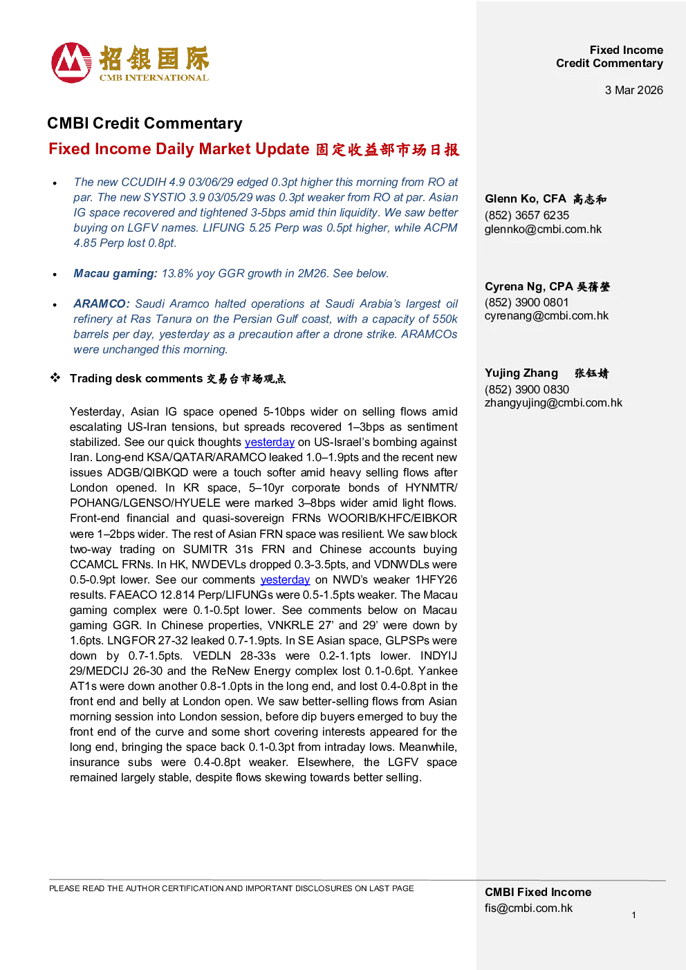 Fixed Income Daily Market Update