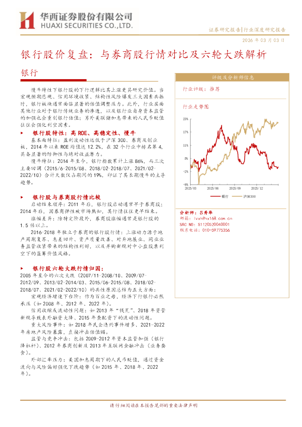 银行股价复盘：与券商股行情对比及六轮大跌解析