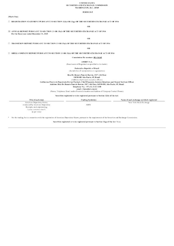 Ambev SA ADR 2026年年度报告和过渡报告