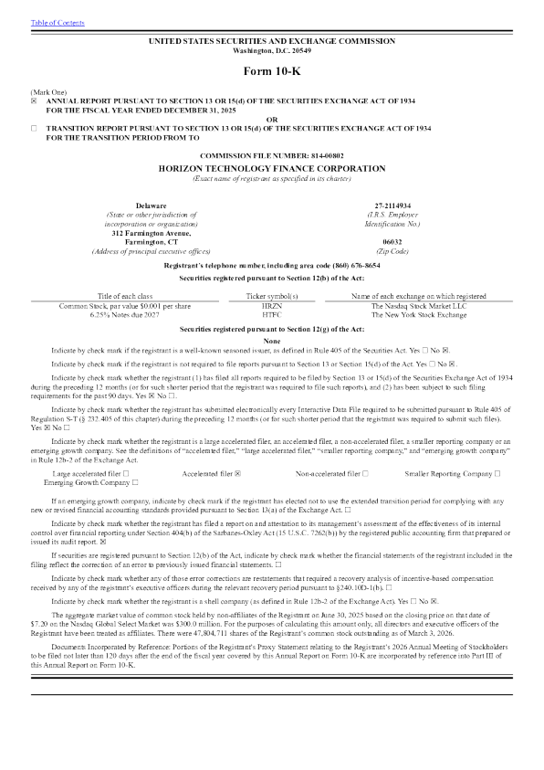Horizon Technology Finance Corp 2025年度报告