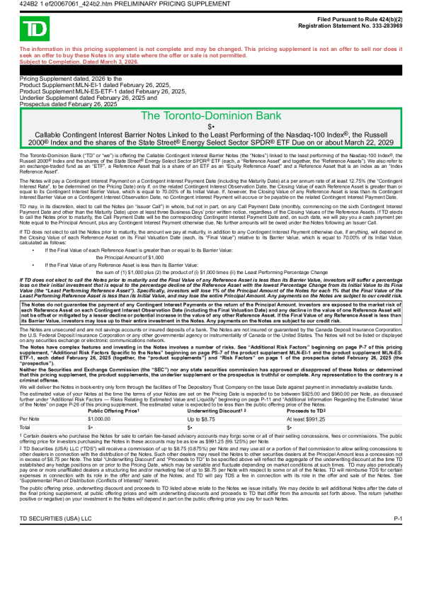 道明银行美股招股说明书(2026-03-03版)