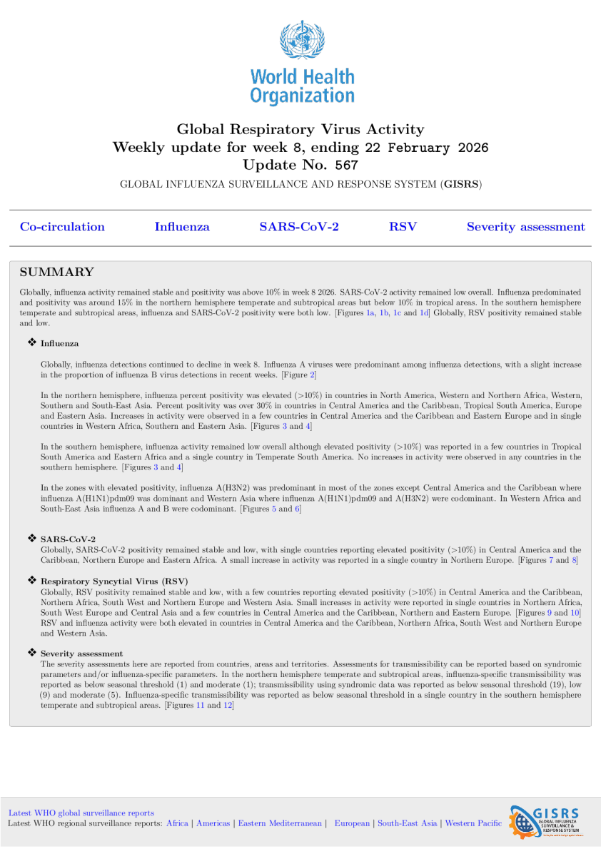 全球呼吸道病毒活动：每周更新567号