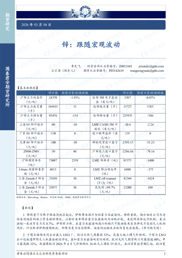锌:跟随宏观波动