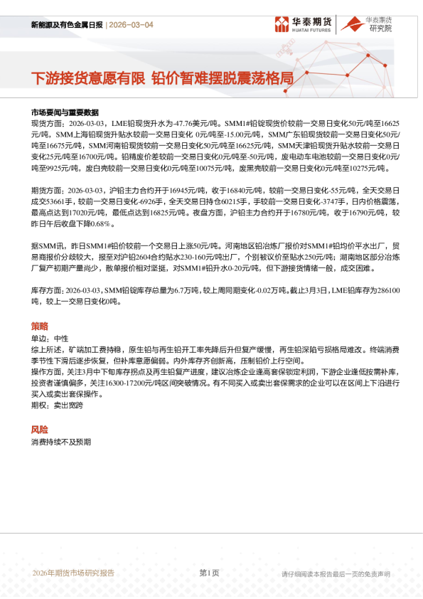 新能源及有色金属日报：下游接货意愿有限 铅价暂难摆脱震荡格局