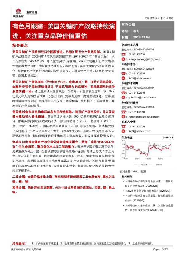 有色月跟踪:美国关键矿产战略持续演进,关注重点品种价值重估